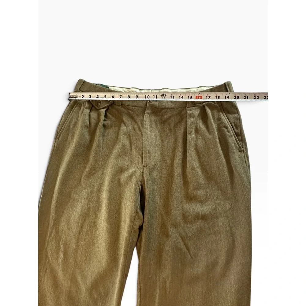 Orvis Pleated Wool Trousers Mens 40 x 29 Olive Green Made in USA Cuffed EUC